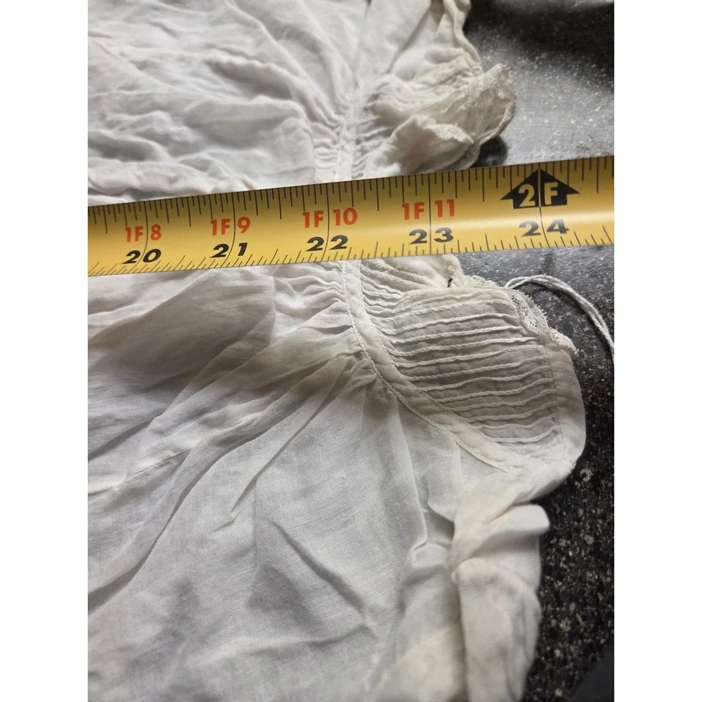 Antique Christening Gown Baby Girls Lace Trim Heirloom Smocked Neck White Cotton